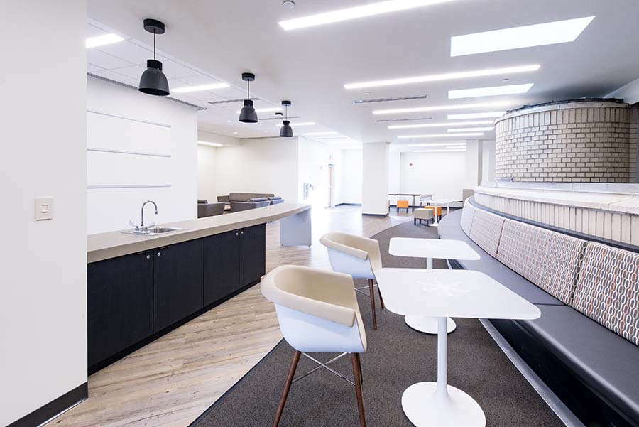 Photo of the Graduate Student Lounge showing counter space and tables